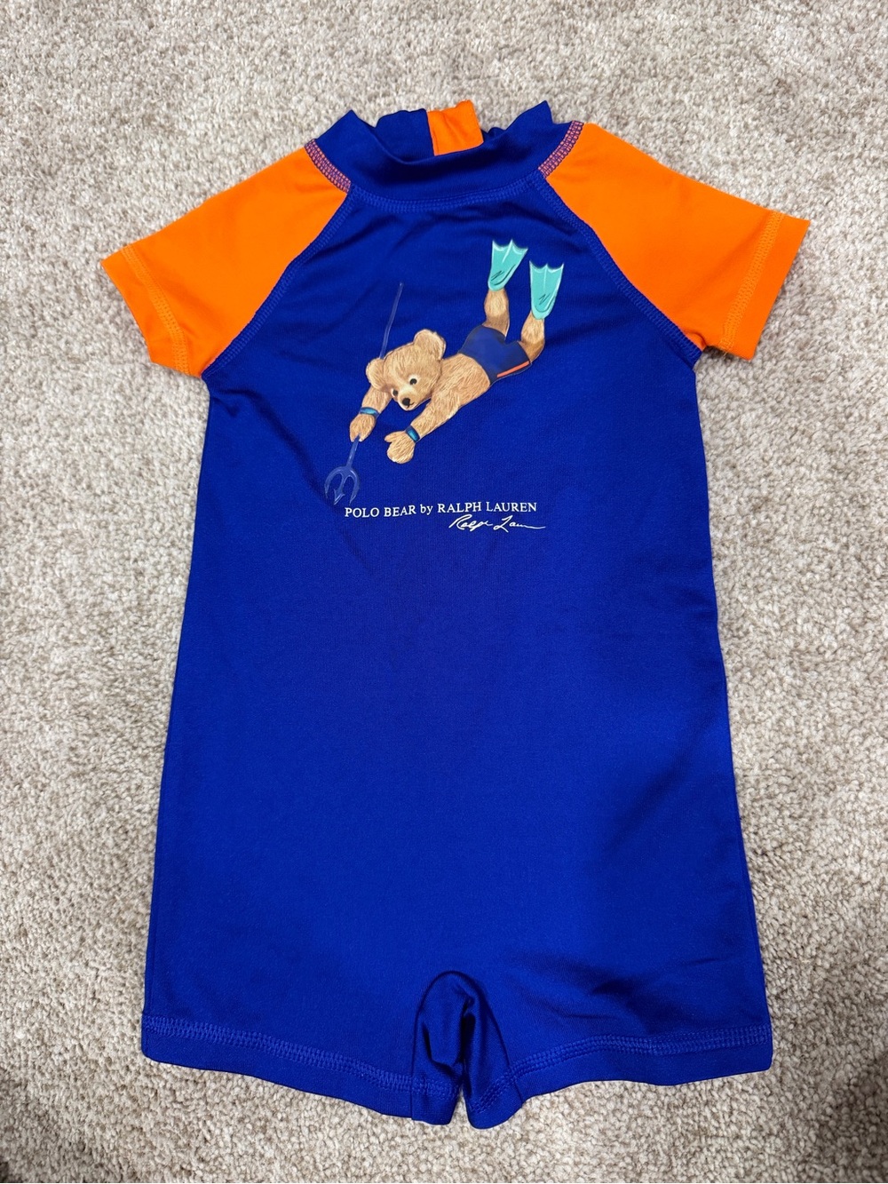 Ralph Lauren Kids Blue & Orange Polo Bear Rashguard Suit